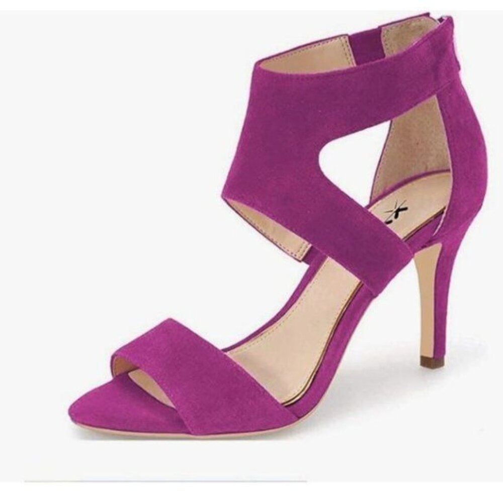 XYD Fuchsia Open Toe Ankle Wrap Back Zipper High Heels Cutout Strappy Sandals